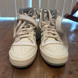 Women’s White and Gray High-Top Adidas Sneakers